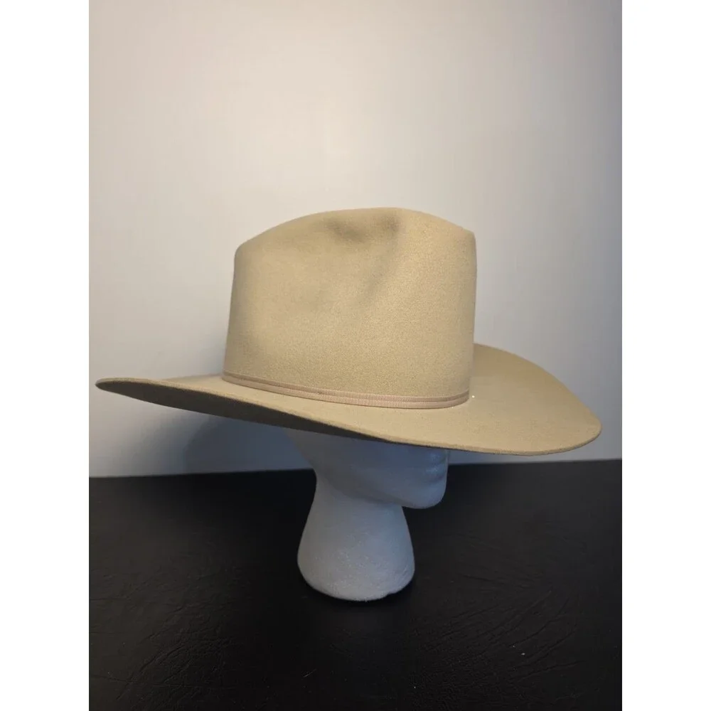 Cowboy Hat Beige Fur Felt 7 3/4 Sheplers Late 1970s 80s Ribbon